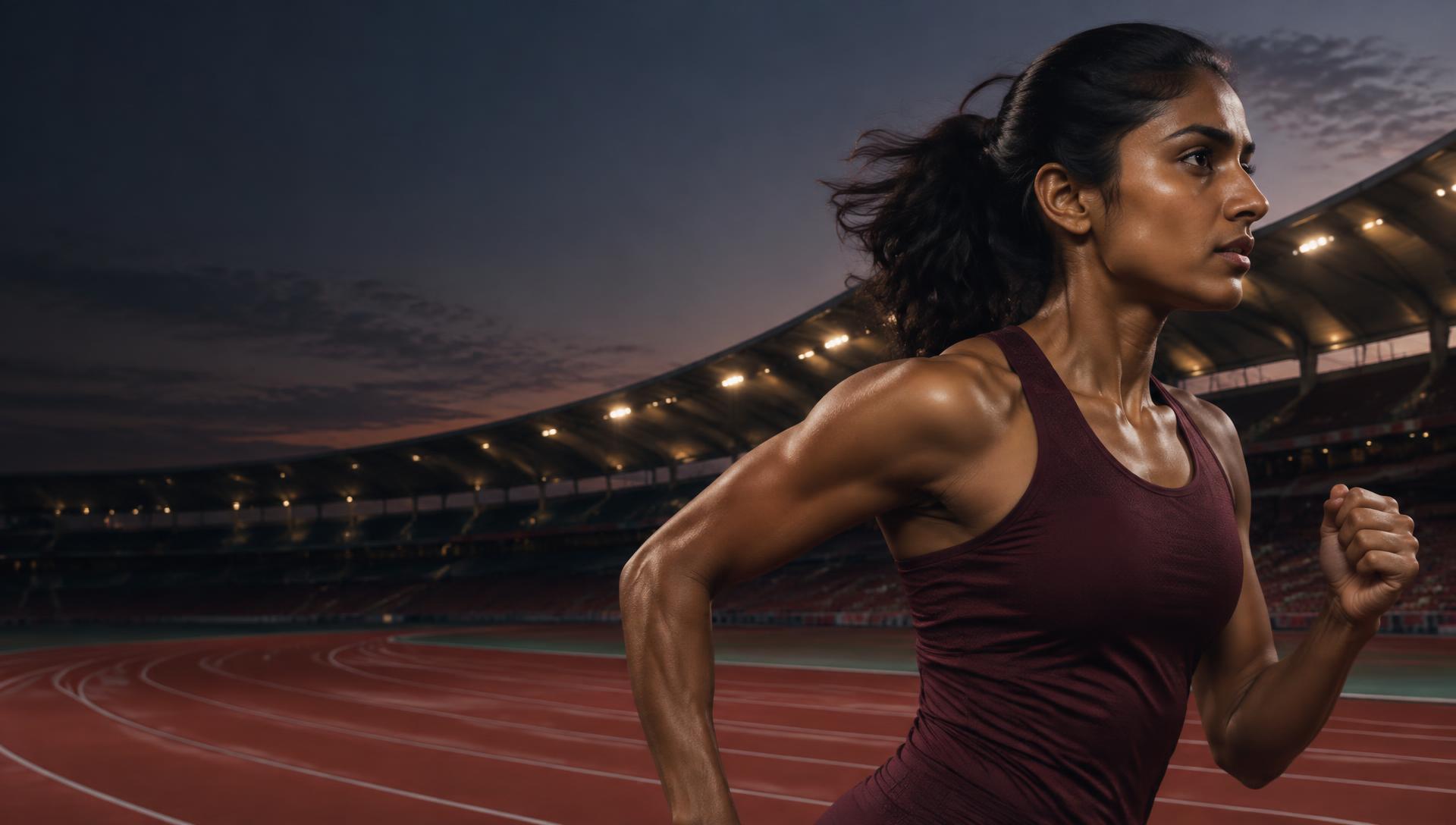 Illustrative concept portrait of a female runner at a stadium